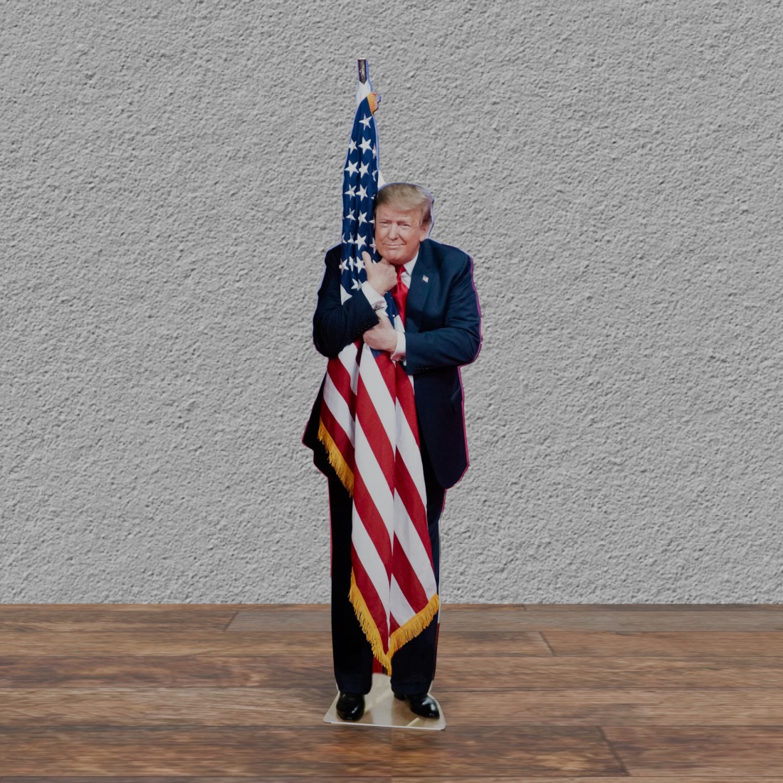 Trump Hugs THE Flag 88" Tall Cardboard Cutout Standee